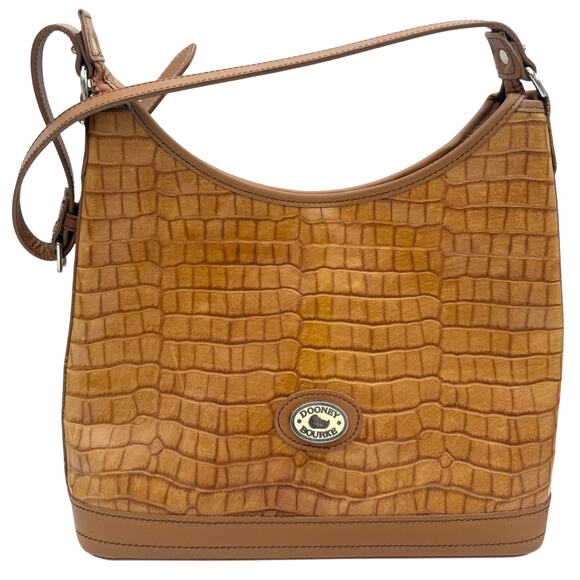 Dooney & Bourke Croc Embossed Leather Shoulder Bag Tan Brown Vintage Hobo Tote - Picture 1 of 15